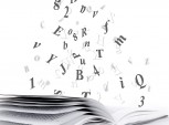 letras saindo de livro, dicionário